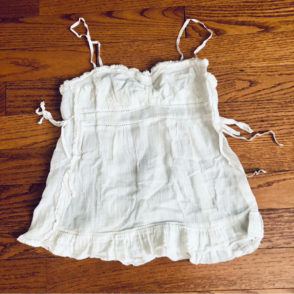 Denim & Supply Ralph Lauren White Cotton Ruffled Cami Tank